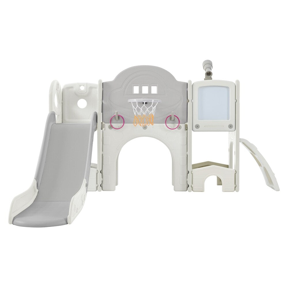 Kids Slide 9 in 1 with Ring Toss, Drawing Whiteboardl, Basketball Hoop