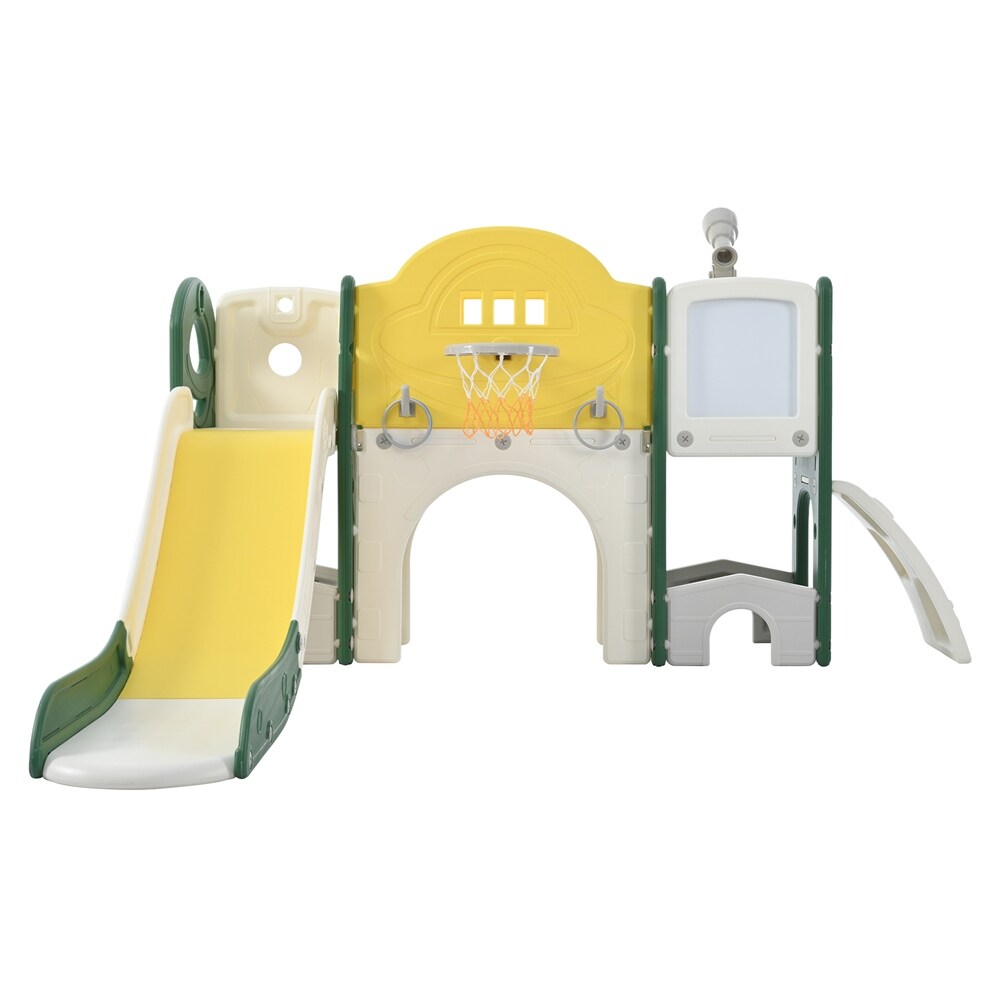 Kids Slide 9 in 1 with Ring Toss, Drawing Whiteboardl, Basketball Hoop