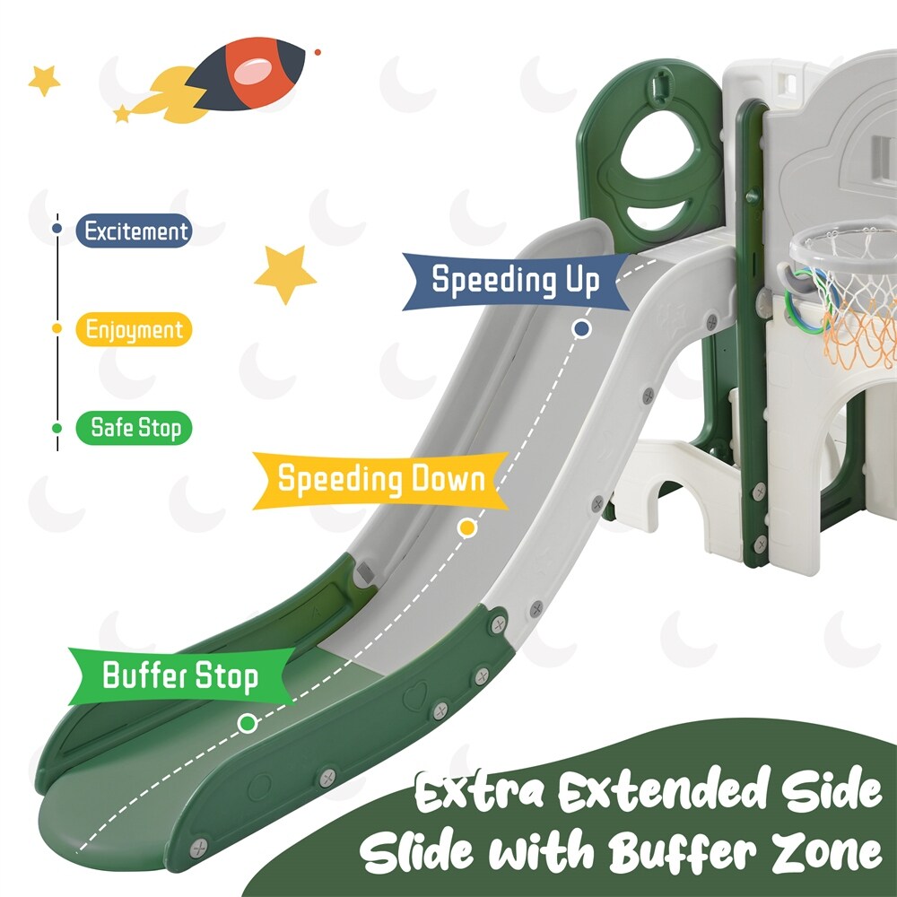 Kids Slide 9 in 1 with Ring Toss, Drawing Whiteboardl, Basketball Hoop