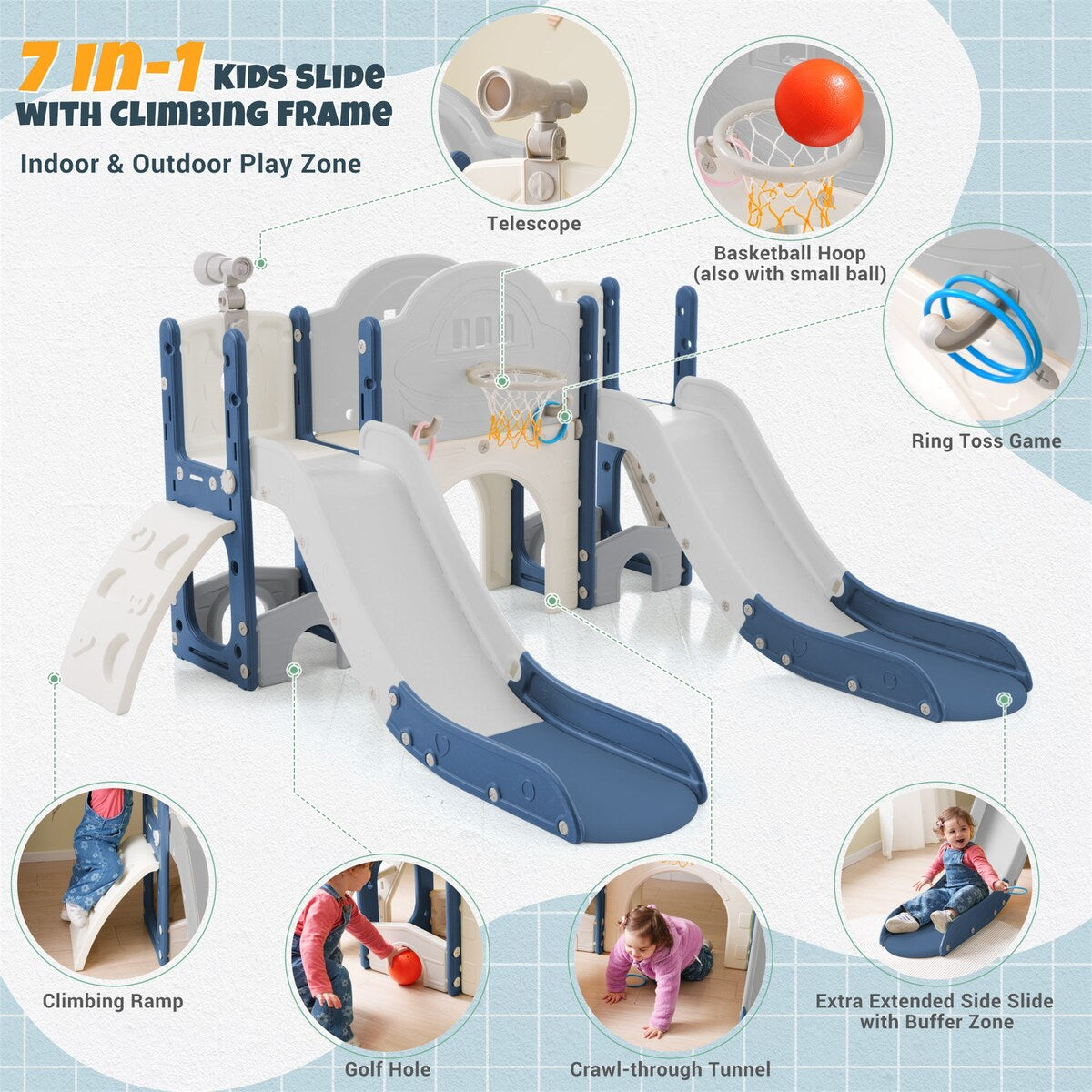 Kids Slide Playset Structure 7 in 1