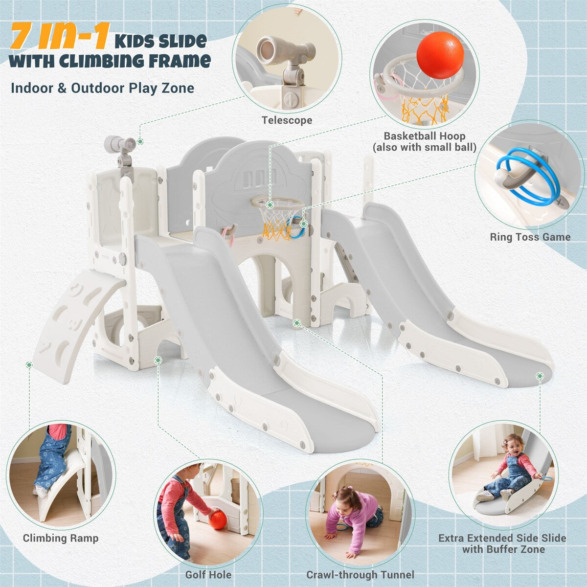 Kids Slide Playset Structure 7 in 1