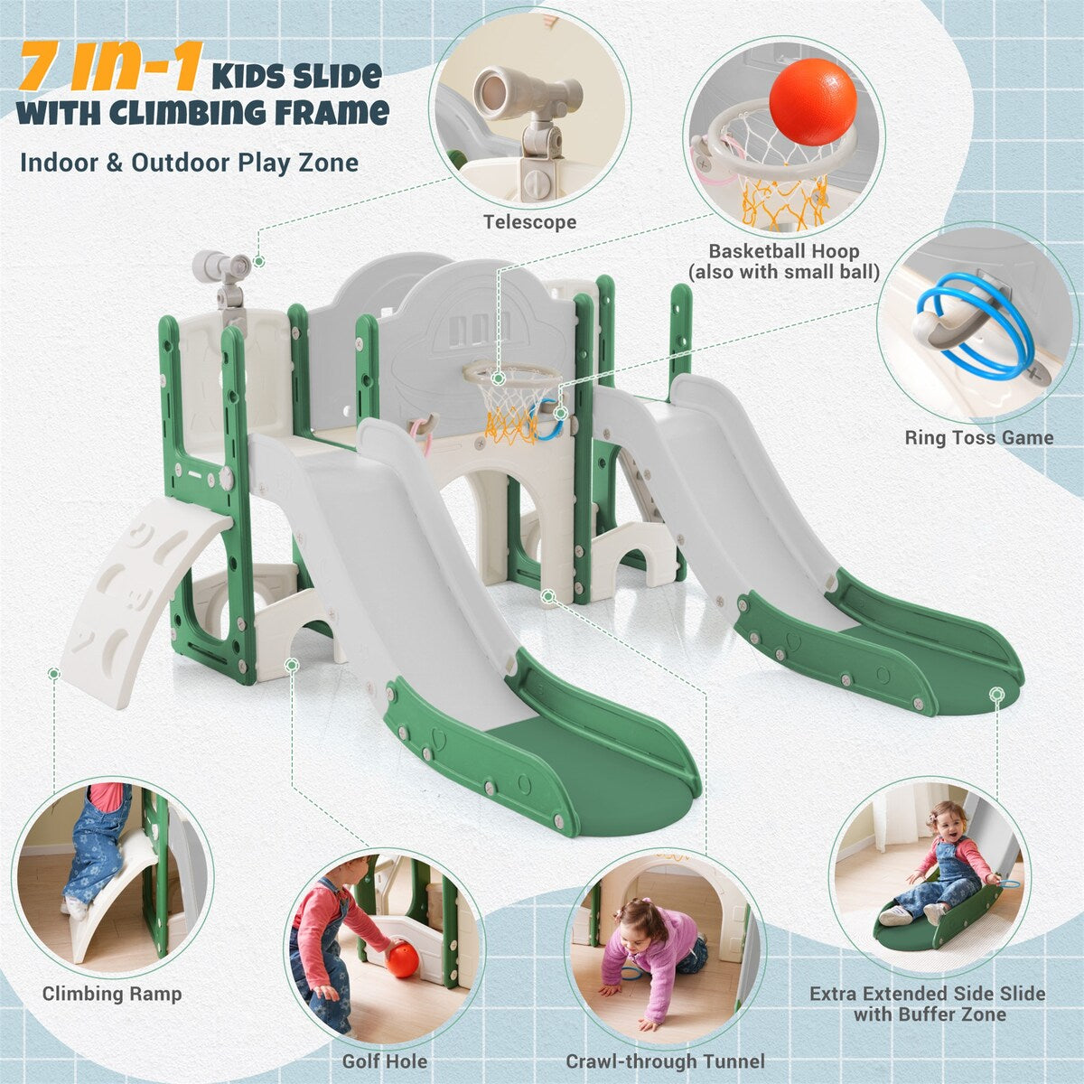 Kids Slide Playset Structure 7 in 1
