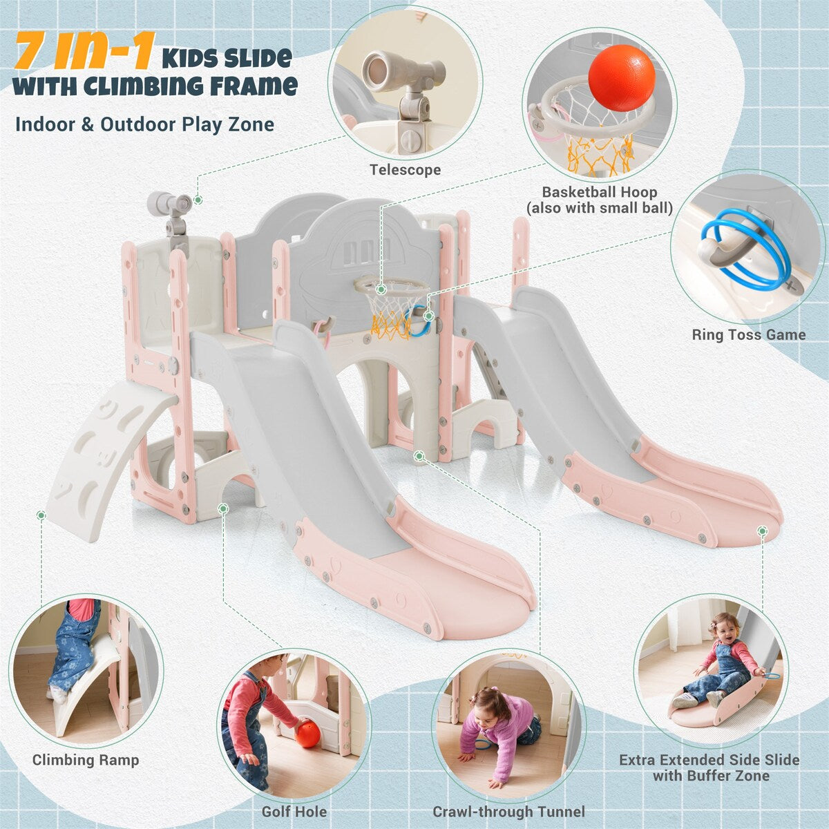 Kids Slide Playset Structure 7 in 1