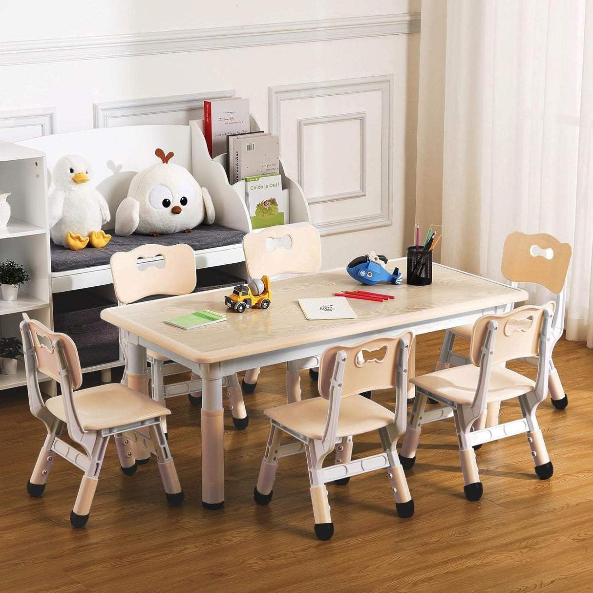 Kids Table and 6 Chair Set Activity Art Table for Classroom Daycares