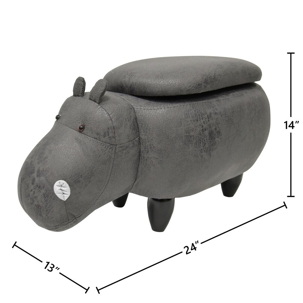 Kids Upholstered Hippo Ottoman with Storage