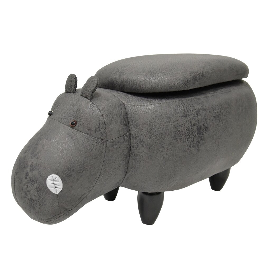 Kids Upholstered Hippo Ottoman with Storage
