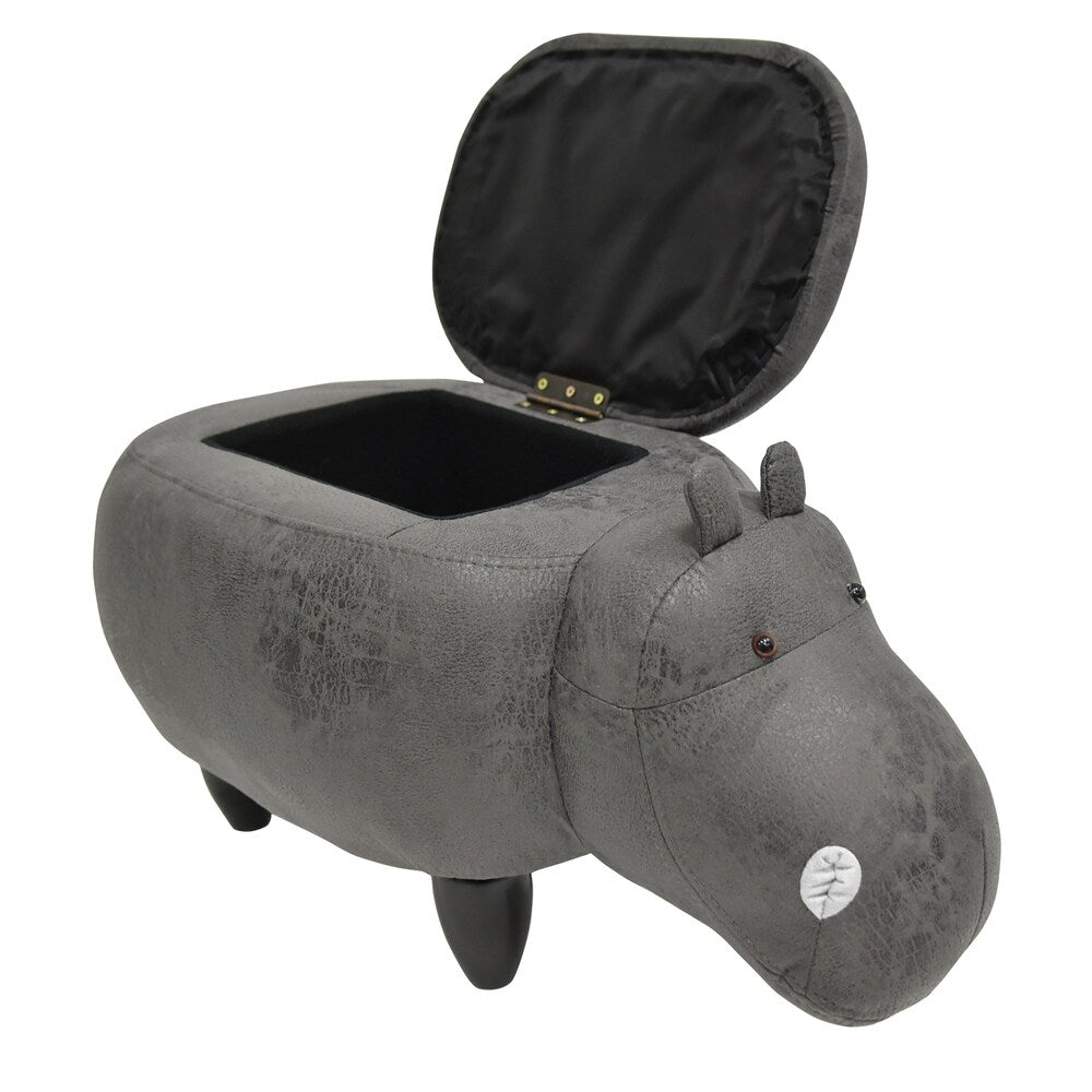 Kids Upholstered Hippo Ottoman with Storage