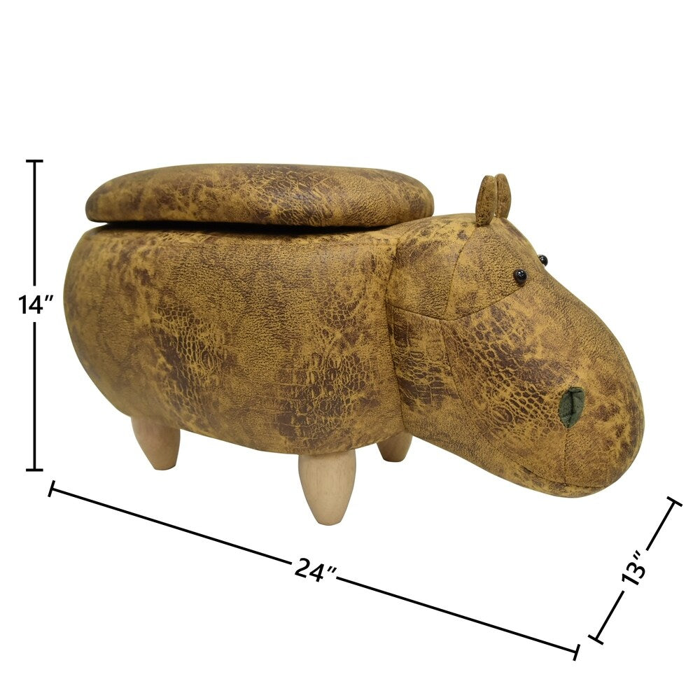 Kids Upholstered Hippo Ottoman with Storage
