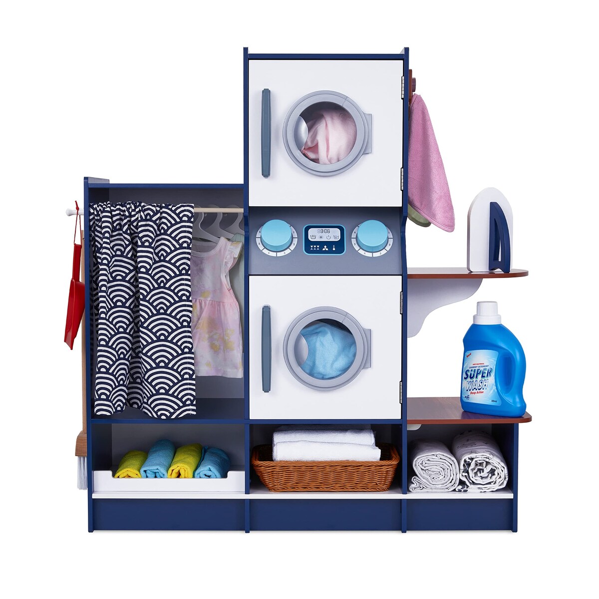 Kids Washer and Dryer Playset, Wooden Pretend Kids Laundry Playset