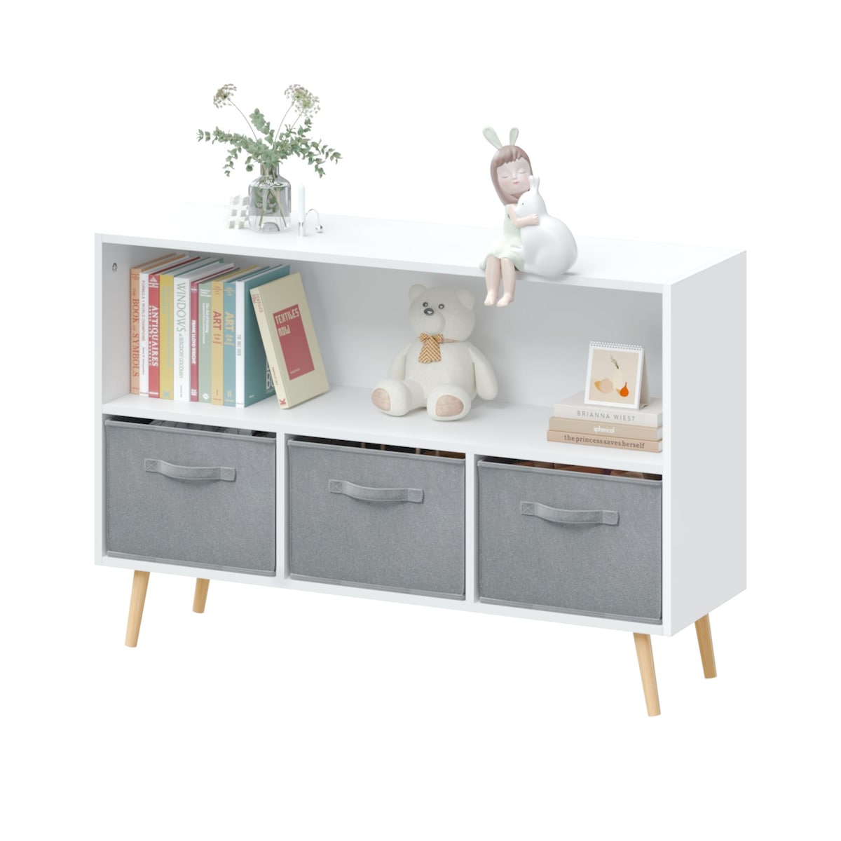 Kids bookcase with Collapsible Fabric Drawers, Children's Book Display, Toy Storage Cabinet Organizer