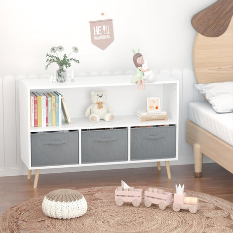 Kids bookcase with Collapsible Fabric Drawers, Children's Book Display, Toy Storage Cabinet Organizer