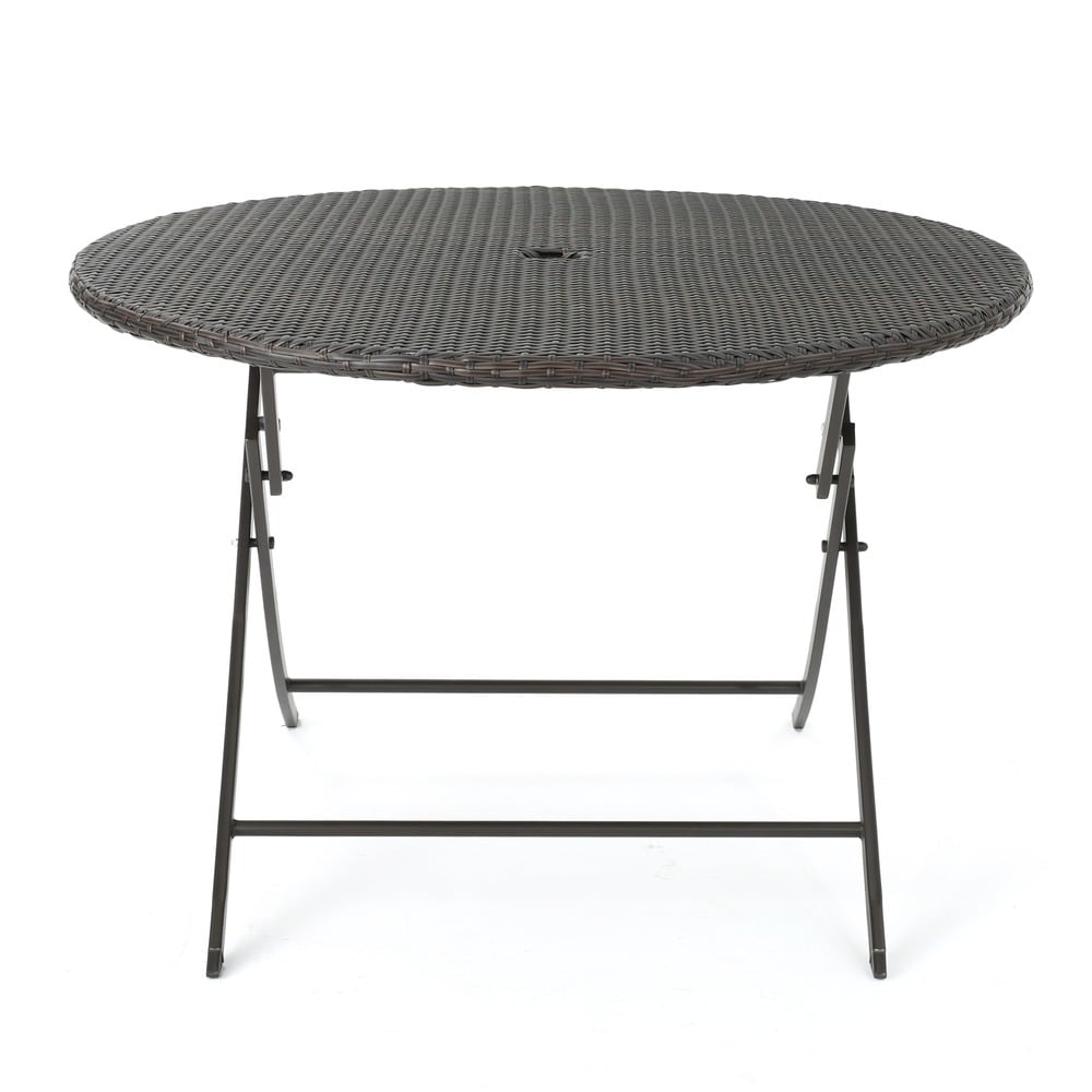 Kiera Outdoor 5-Piece Round Foldable Wicker Dining Set with Umbrella Hole by Christopher Knight Home