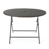 Kiera Outdoor 5-Piece Round Foldable Wicker Dining Set with Umbrella Hole by Christopher Knight Home