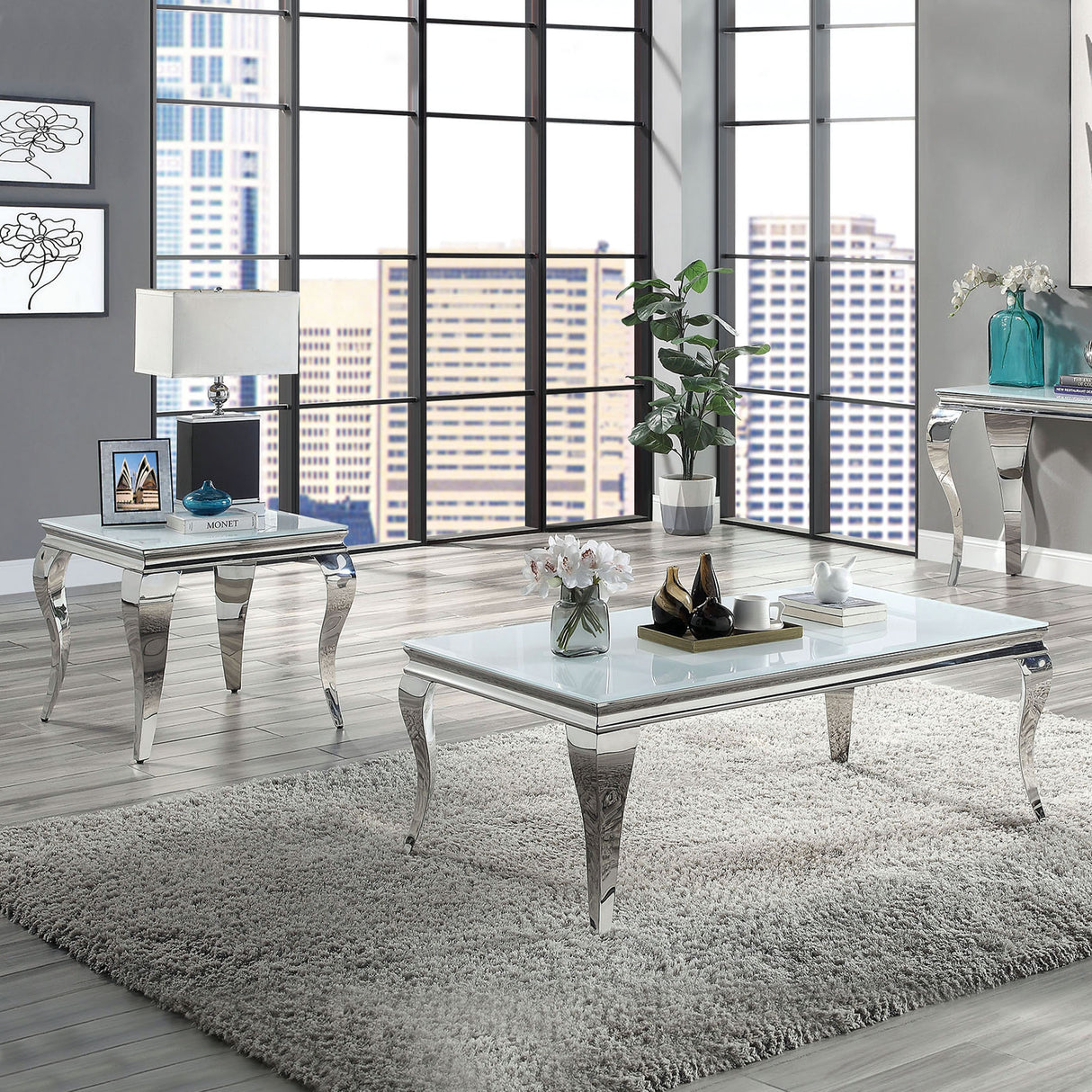 Kiermeyer Contemporary Glass 2-Piece Coffee Table Set by Furniture of America