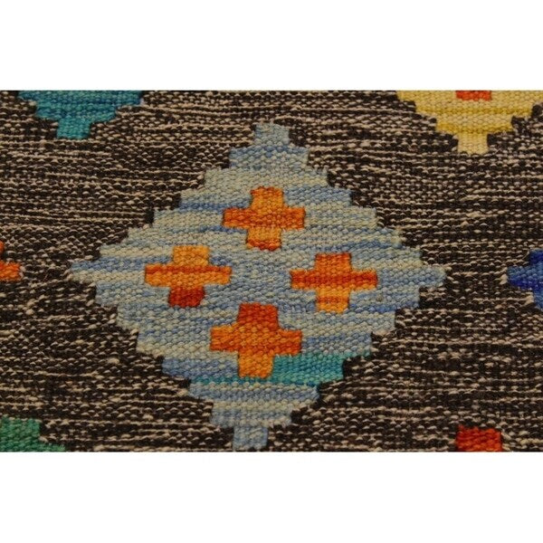 Kilim Alonzo Brown/Blue Hand-Woven Wool Rug- 2'7 x 3'11 - 2'7" x 3'11"