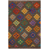 Kilim Alonzo Brown/Blue Hand-Woven Wool Rug- 2'7 x 3'11 - 2'7" x 3'11"