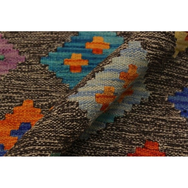 Kilim Alonzo Brown/Blue Hand-Woven Wool Rug- 2'7 x 3'11 - 2'7" x 3'11"