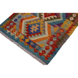 Kilim Angele Teal/Rust Hand-Woven Wool Rug -2'7 x 4'0 - 2 ft. 7 in. X 4 ft. 0 in.