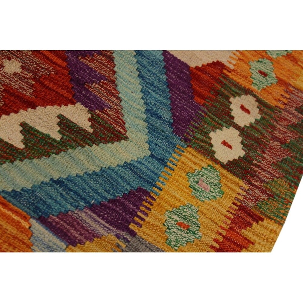 Kilim Angele Teal/Rust Hand-Woven Wool Rug -2'7 x 4'0 - 2 ft. 7 in. X 4 ft. 0 in.