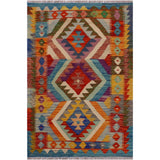 Kilim Angele Teal/Rust Hand-Woven Wool Rug -2'7 x 4'0 - 2 ft. 7 in. X 4 ft. 0 in.