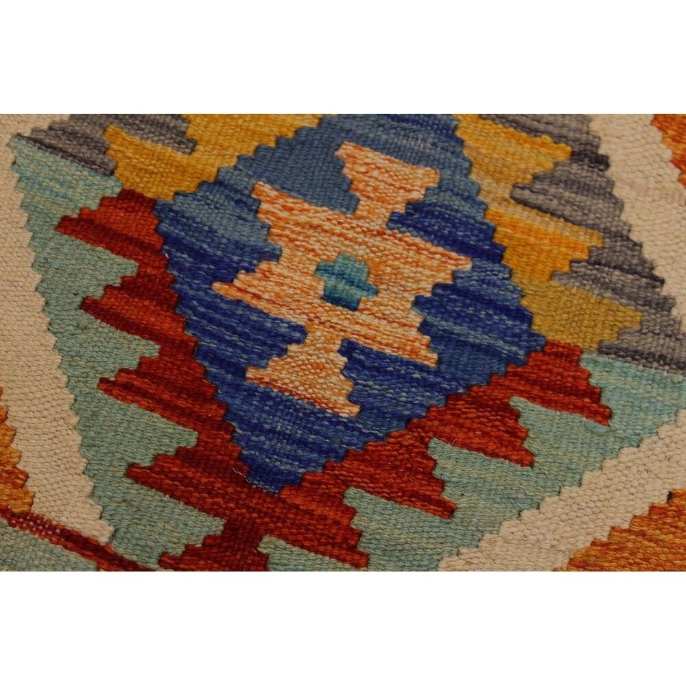 Kilim Angele Teal/Rust Hand-Woven Wool Rug -2'7 x 4'0 - 2 ft. 7 in. X 4 ft. 0 in.