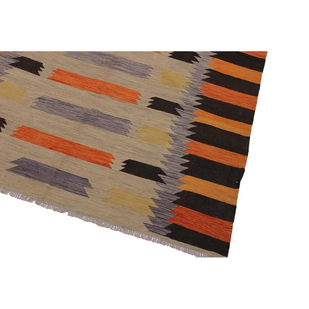 Kilim Angie Gray/Orange Hand-Woven Wool Rug -6'5 x 9'9 - 6 ft. 5 in. X 9 ft. 9 in.