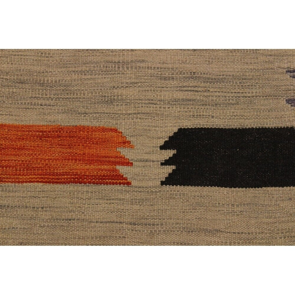Kilim Angie Gray/Orange Hand-Woven Wool Rug -6'5 x 9'9 - 6 ft. 5 in. X 9 ft. 9 in.