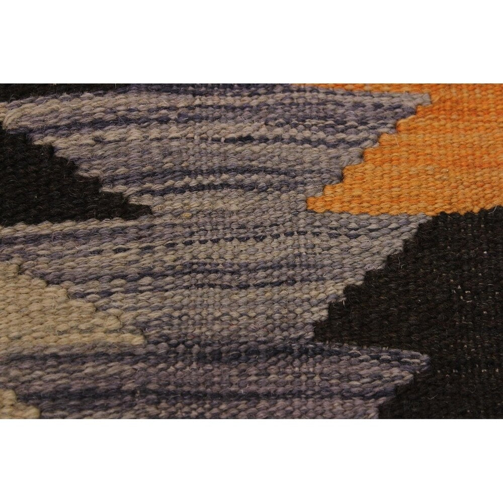 Kilim Angie Gray/Orange Hand-Woven Wool Rug -6'5 x 9'9 - 6 ft. 5 in. X 9 ft. 9 in.