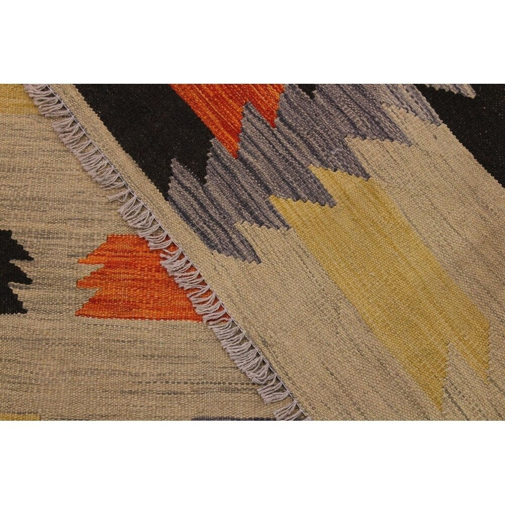 Kilim Angie Gray/Orange Hand-Woven Wool Rug -6'5 x 9'9 - 6 ft. 5 in. X 9 ft. 9 in.