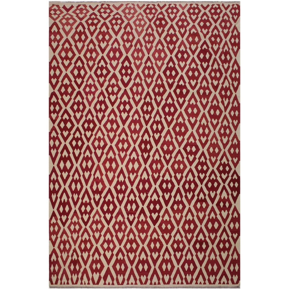 Kilim Annetta Red/Ivory Hand-Woven Wool Rug -10'8 x 13'2 - 10 ft. 8 in. X 13 ft. 2 in. - 10 ft. 8 in. X 13 ft. 2 in.