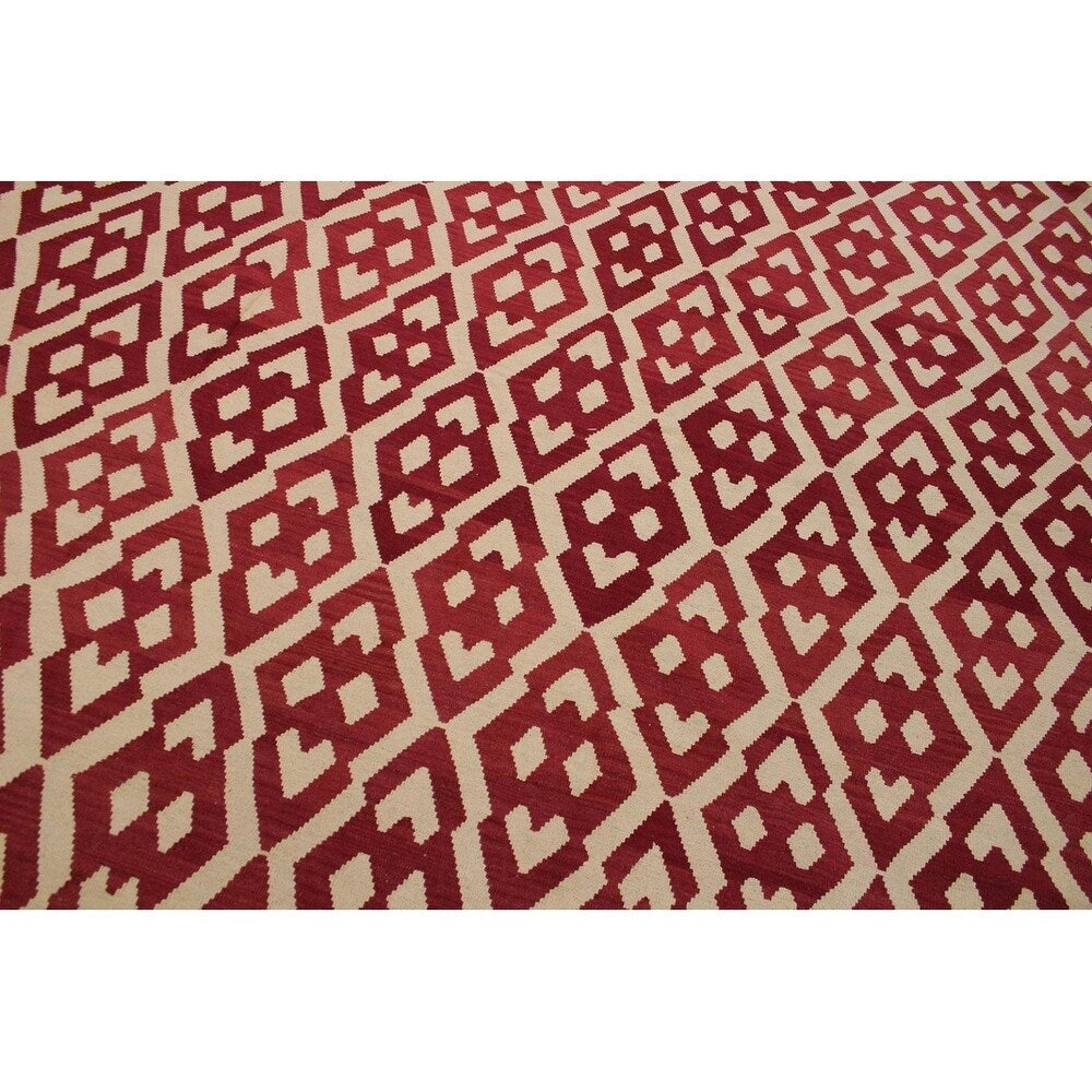 Kilim Annetta Red/Ivory Hand-Woven Wool Rug -10'8 x 13'2 - 10 ft. 8 in. X 13 ft. 2 in. - 10 ft. 8 in. X 13 ft. 2 in.