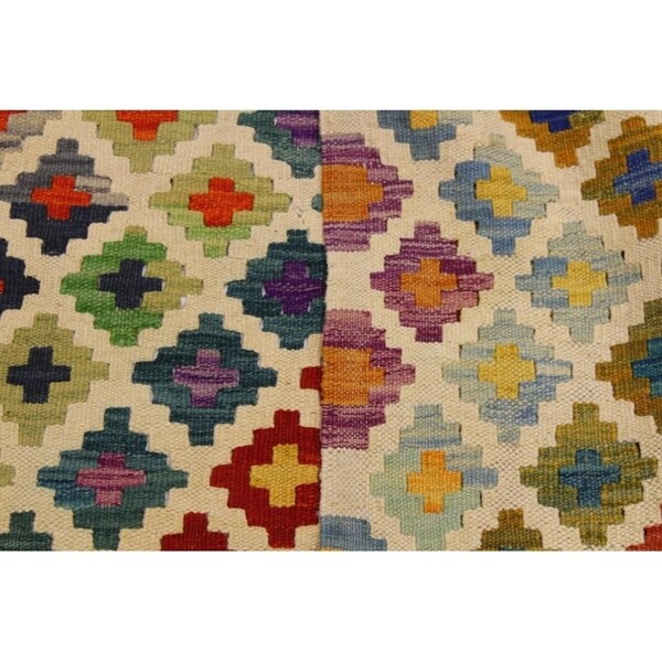 Kilim Annika Ivory/Orange Hand-Woven Wool Rug- 3'5 x 5'2 - 3'5" x 5'2"