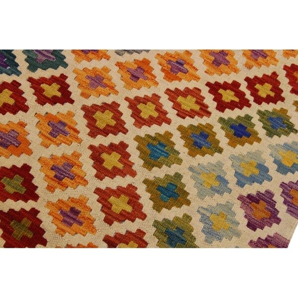 Kilim Annika Ivory/Orange Hand-Woven Wool Rug- 3'5 x 5'2 - 3'5" x 5'2"