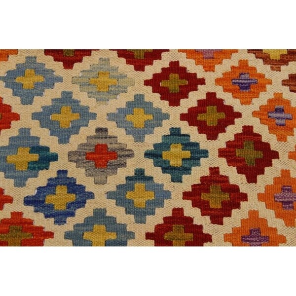 Kilim Annika Ivory/Orange Hand-Woven Wool Rug- 3'5 x 5'2 - 3'5" x 5'2"