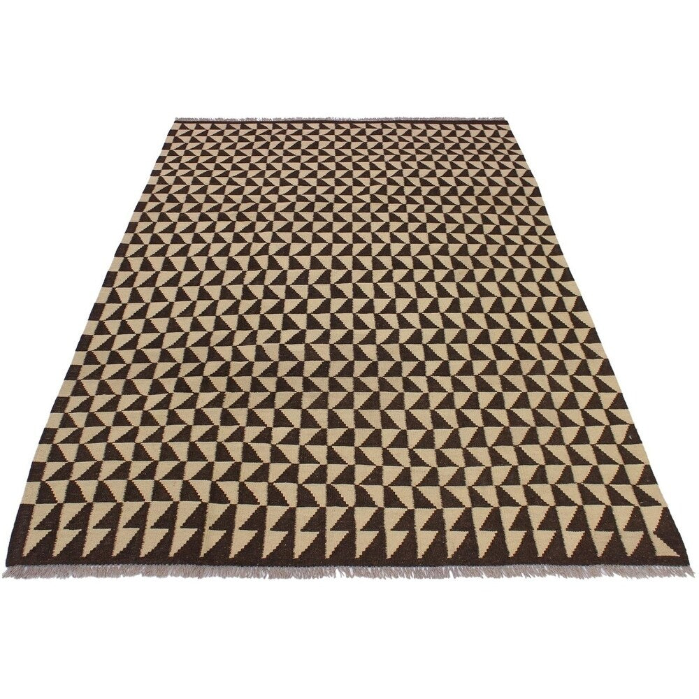 Kilim Brinda Beige/Brown Hand-Woven Wool Rug -4'11 x 6'5 - 4 ft. 11 in. X 6 ft. 5 in. - 4 ft. 11 in. X 6 ft. 5 in.