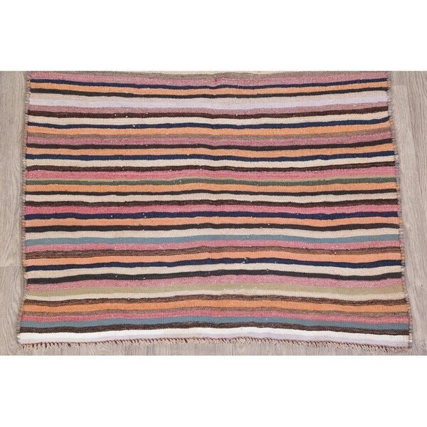 Kilim Contemporary Stripe Hand Woven Wool Persian Area Rug - 6'4" x 4'2"