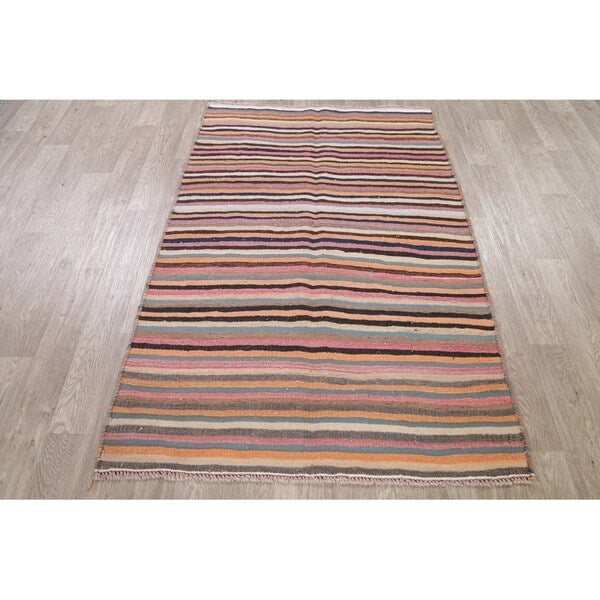 Kilim Contemporary Stripe Hand Woven Wool Persian Area Rug - 6'4" x 4'2"