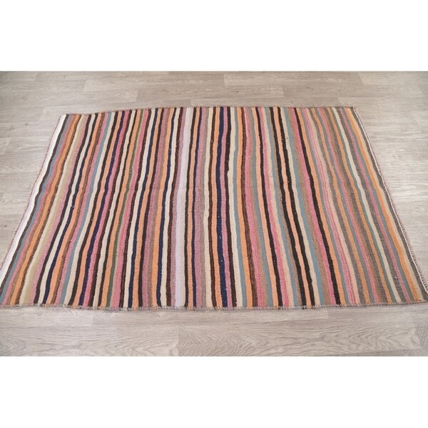 Kilim Contemporary Stripe Hand Woven Wool Persian Area Rug - 6'4" x 4'2"