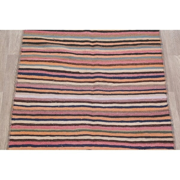 Kilim Contemporary Stripe Hand Woven Wool Persian Area Rug - 6'4" x 4'2"