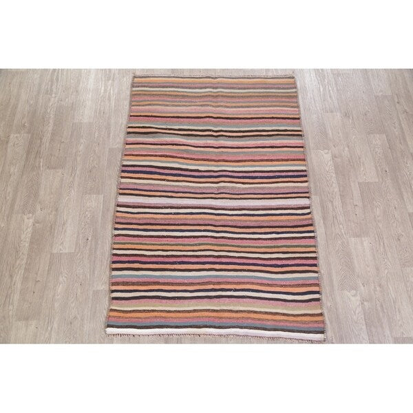 Kilim Contemporary Stripe Hand Woven Wool Persian Area Rug - 6'4" x 4'2"