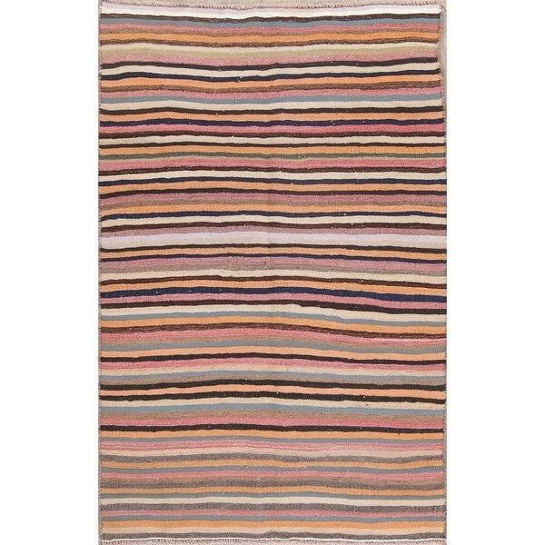 Kilim Contemporary Stripe Hand Woven Wool Persian Area Rug - 6'4" x 4'2"