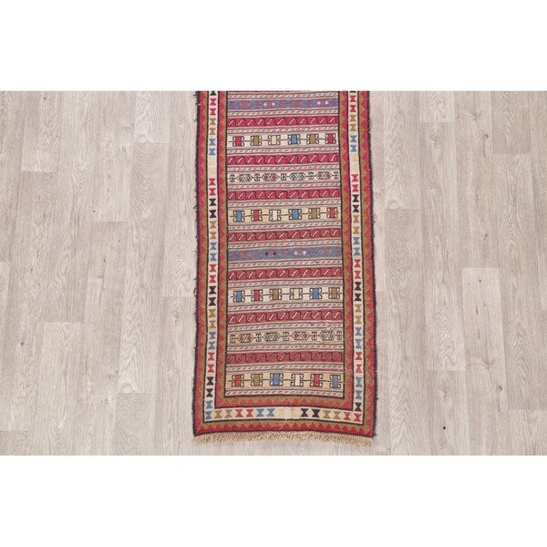 Kilim Geometric Hand Woven Wool Persian Rug - 9'0" x 2'4" Runner