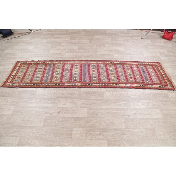 Kilim Geometric Hand Woven Wool Persian Rug - 9'0" x 2'4" Runner