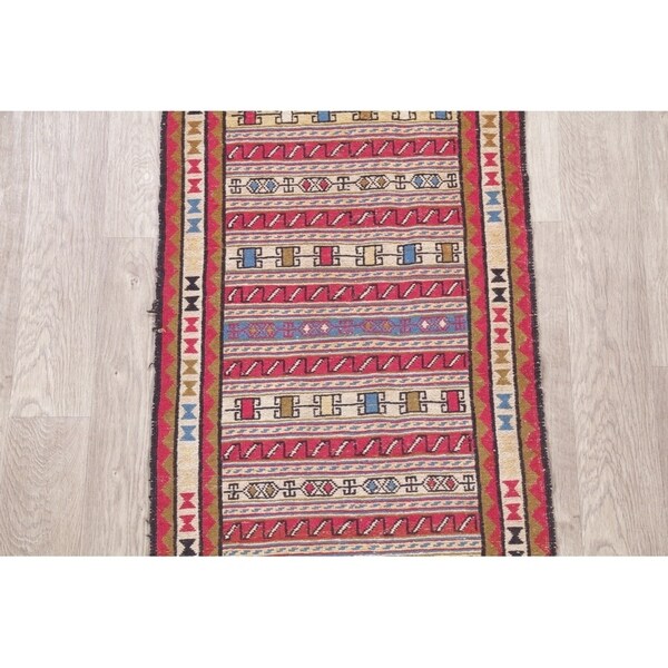 Kilim Geometric Hand Woven Wool Persian Rug - 9'0" x 2'4" Runner