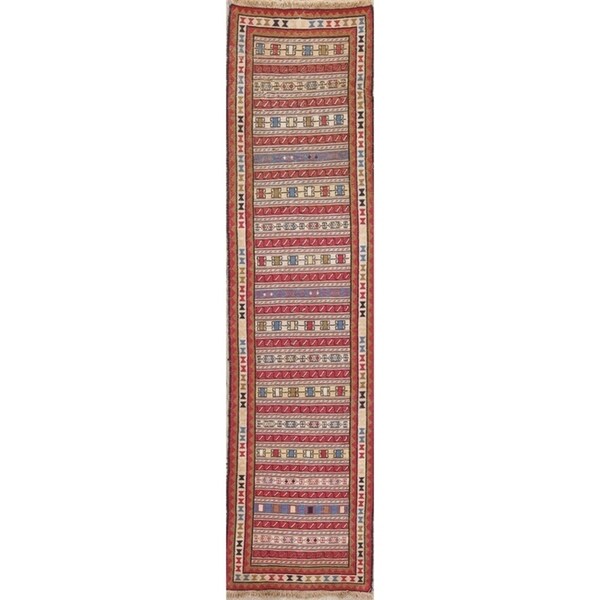 Kilim Geometric Hand Woven Wool Persian Rug - 9'0" x 2'4" Runner