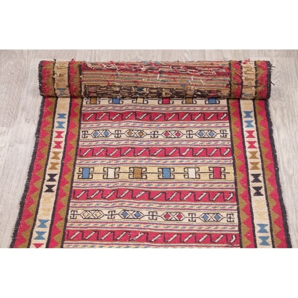 Kilim Geometric Hand Woven Wool Persian Rug - 9'0" x 2'4" Runner