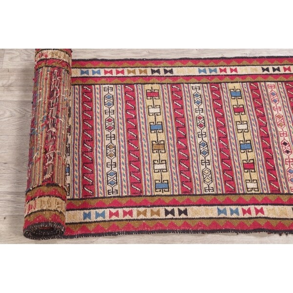 Kilim Geometric Hand Woven Wool Persian Rug - 9'0" x 2'4" Runner