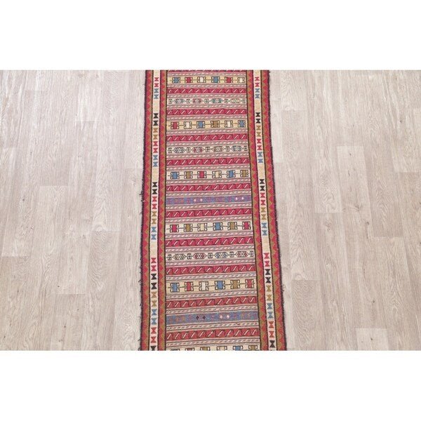 Kilim Geometric Hand Woven Wool Persian Rug - 9'0" x 2'4" Runner