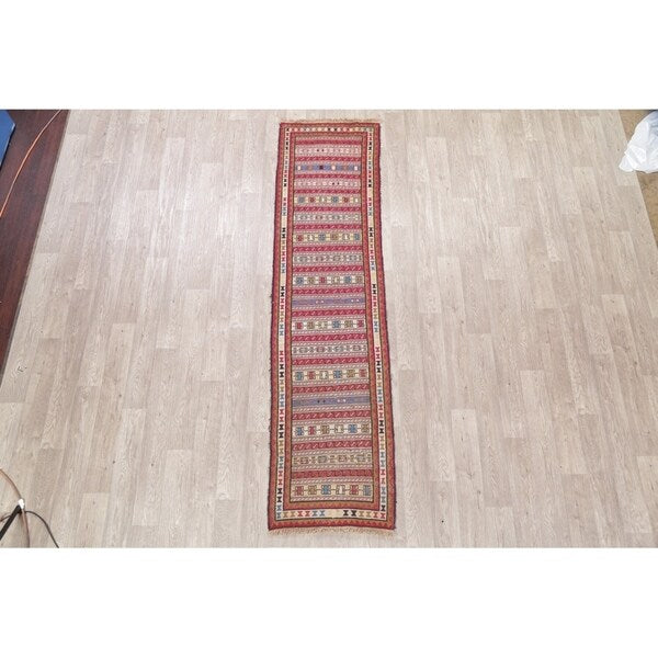 Kilim Geometric Hand Woven Wool Persian Rug - 9'0" x 2'4" Runner