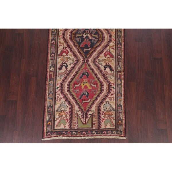 Kilim Geometric Hand Woven Wool Persian Rug - 9'5" x 3'8" Runner